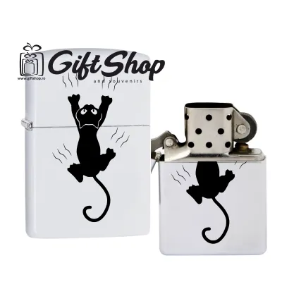 Pisica, bricheta metalica gravata laser cu mesaj